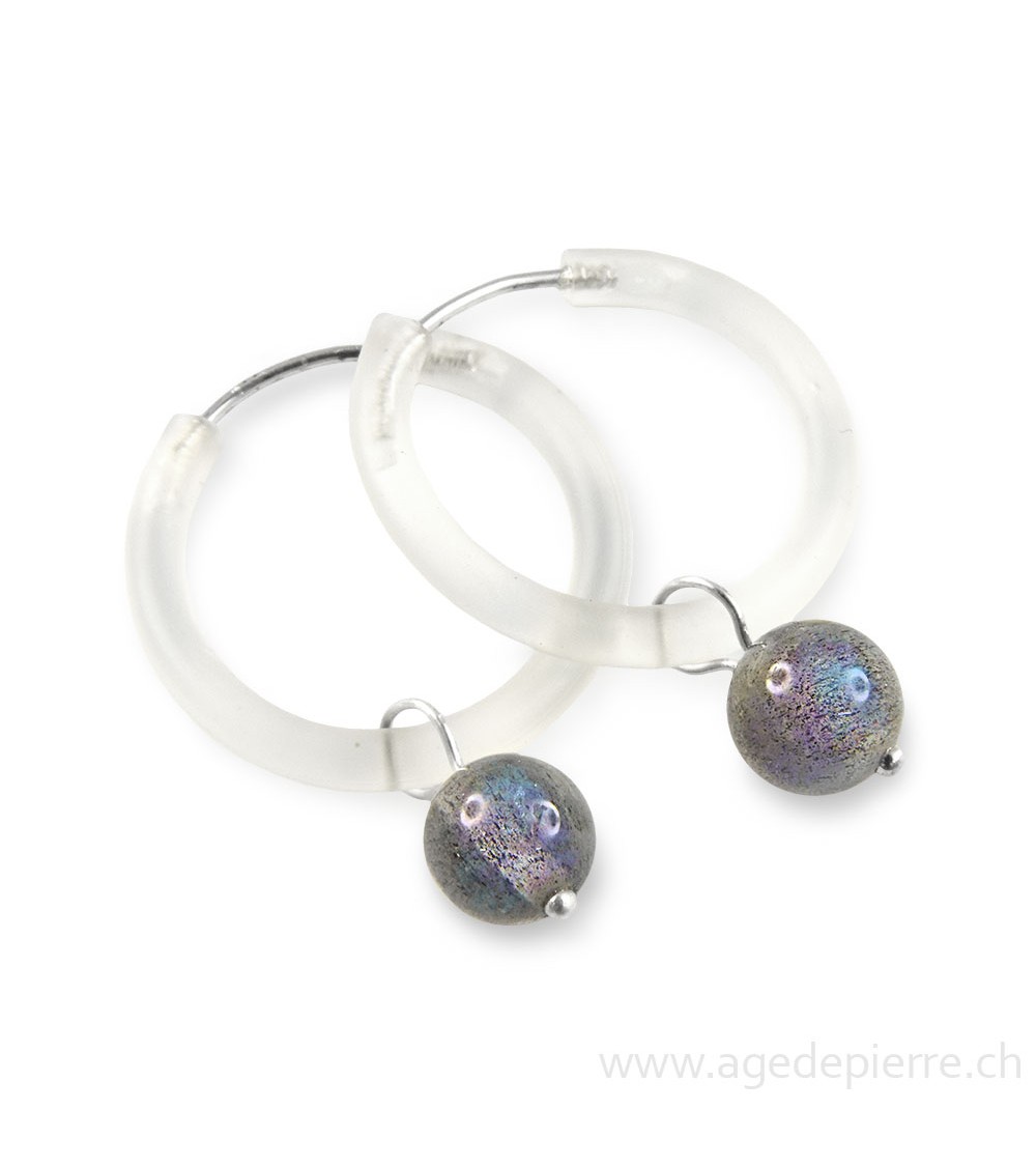 Boucles D Oreilles Arc En Ciel En Caoutchouc Transparent Et Labradorite