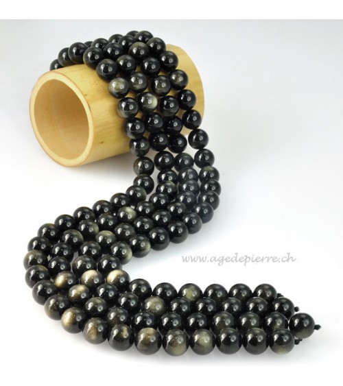 Obsidienne dorée rang de perles