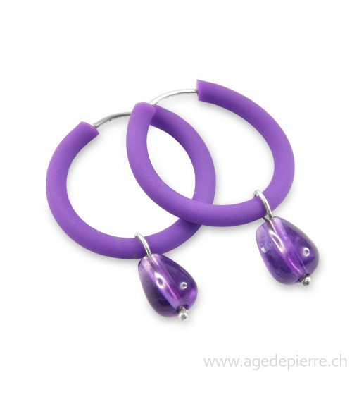 Boucles d'oreilles arc-en-ciel en caoutchouc violet et améthyste