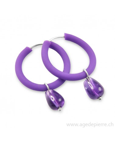 Boucles d'oreilles arc-en-ciel en caoutchouc violet et améthyste