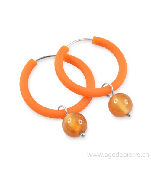 Boucles d'oreilles arc-en-ciel en caoutchouc orange et cornaline