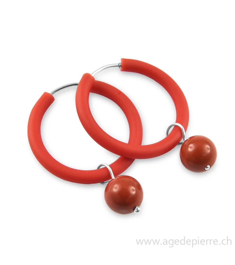 Boucles d'oreilles arc-en-ciel en caoutchouc rouge et jasper rouge