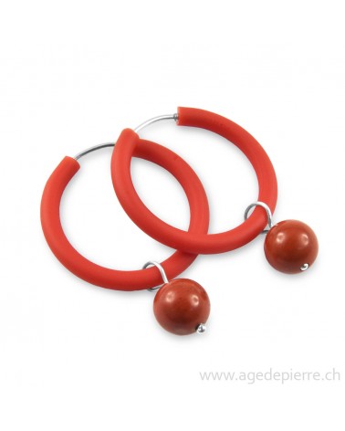 Boucles d'oreilles arc-en-ciel en caoutchouc rouge et jasper rouge