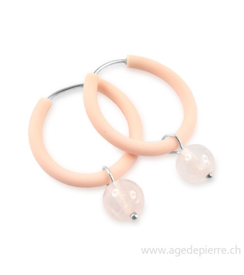 Boucles d'oreilles arc-en-ciel en caoutchouc et quartz rose