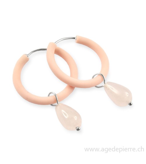 Boucles d'oreilles arc-en-ciel en caoutchouc rose et quartz rose