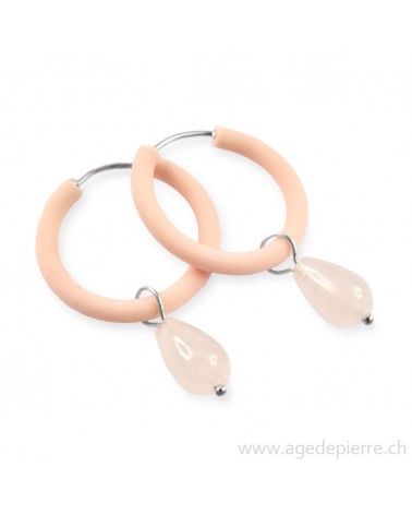 Boucles d'oreilles arc-en-ciel en caoutchouc rose et quartz rose