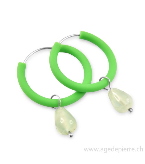 Boucles d'oreilles arc-en-ciel en caoutchouc vert et préhnite