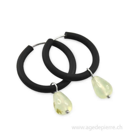 Boucles d'oreilles arc-en-ciel en caoutchouc noir et préhnite