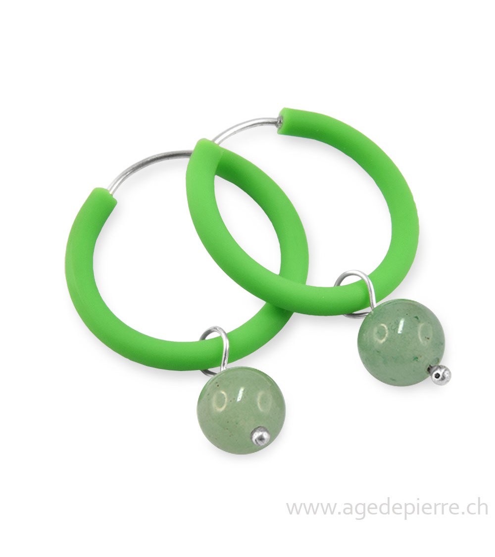 Boucles d'oreilles moyenne arc-en-ciel en caoutchouc vert et aventurine verte