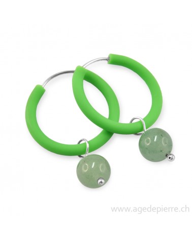 Boucles d'oreilles moyenne arc-en-ciel en caoutchouc vert et aventurine verte