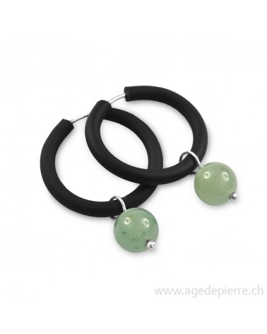 Boucles d'oreilles arc-en-ciel en caoutchouc noir et aventurine verte