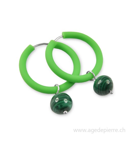 Boucles d'oreilles arc-en-ciel en caoutchouc vert et malachite