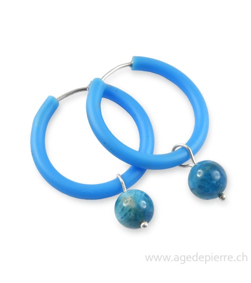 Boucles d'oreilles arc-en-ciel en caoutchouc bleu ciel et apatite