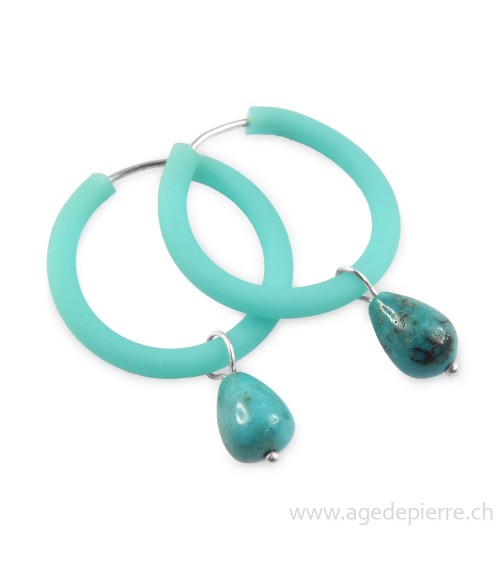 Boucles d'oreilles arc-en-ciel en caoutchouc bleu et perle de turquoise