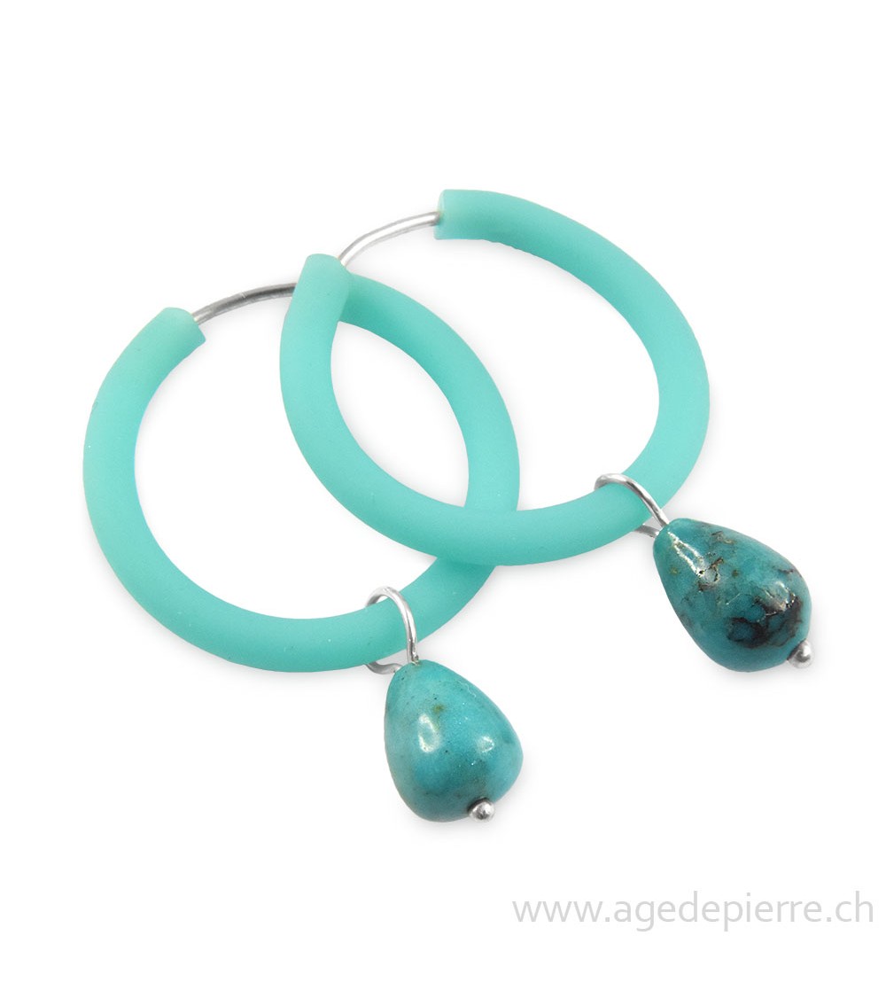 Boucles d'oreilles arc-en-ciel en caoutchouc bleu et perle de turquoise