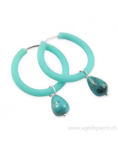 Boucles d'oreilles arc-en-ciel en caoutchouc bleu et perle de turquoise