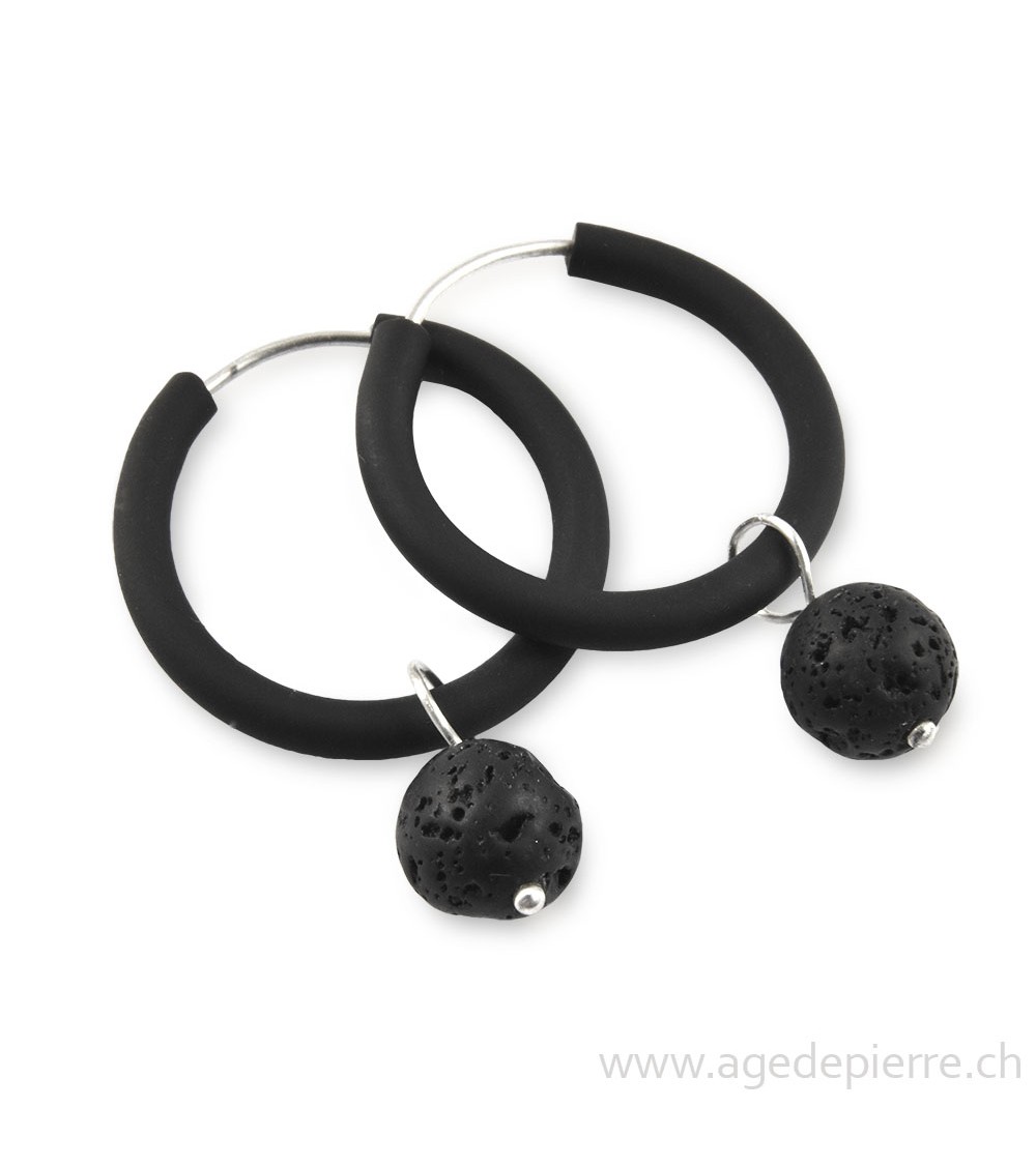 Boucles d'oreilles arc-en-ciel en caoutchouc noir et lave