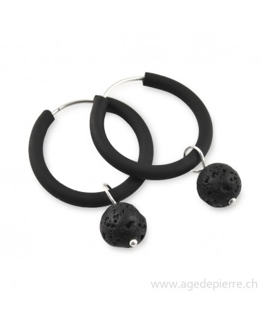 Boucles d'oreilles arc-en-ciel en caoutchouc noir et lave