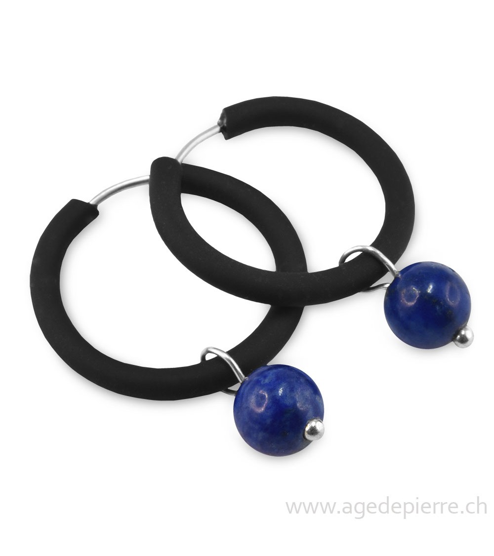 Boucles d'oreilles arc-en-ciel en caoutchouc noir et lapis lazuli