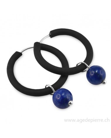 Boucles d'oreilles arc-en-ciel en caoutchouc noir et lapis lazuli