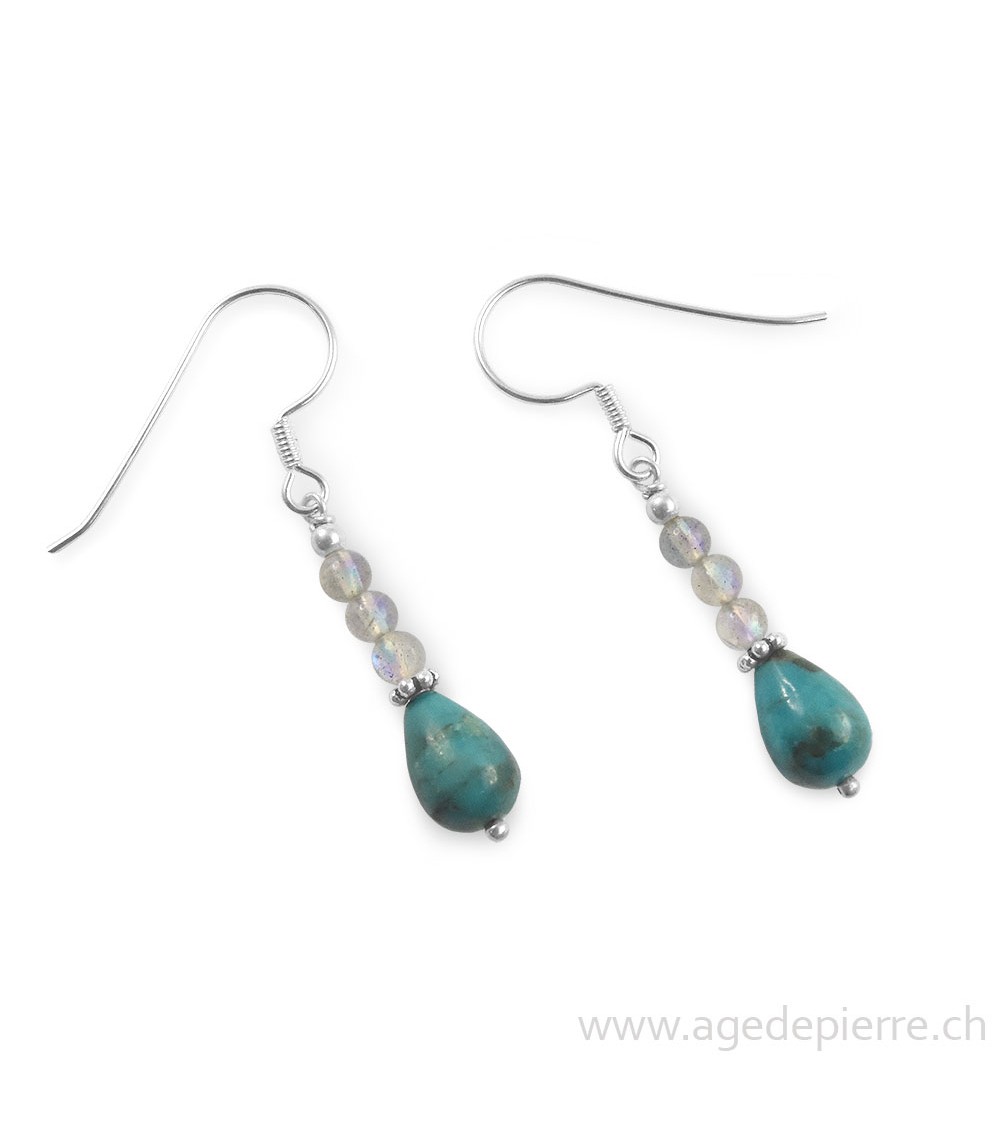 Boucles d'oreilles en labradorite et turquoise