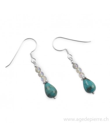 Boucles d'oreilles en labradorite et turquoise