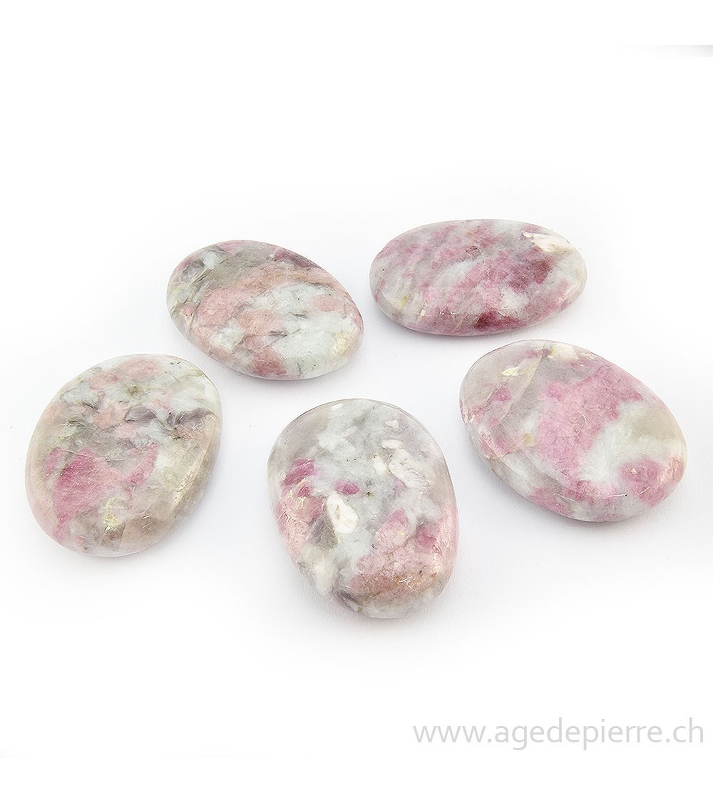 Tourmaline rubellite quartz galet plat