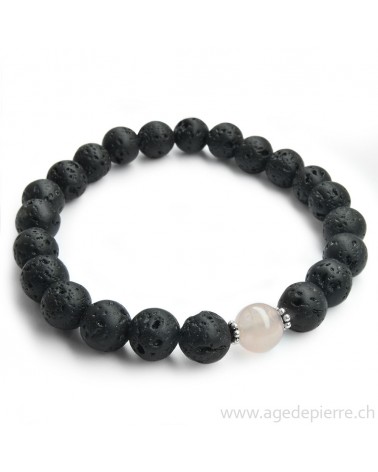 Bracelet lave, quartz rose et argent 925