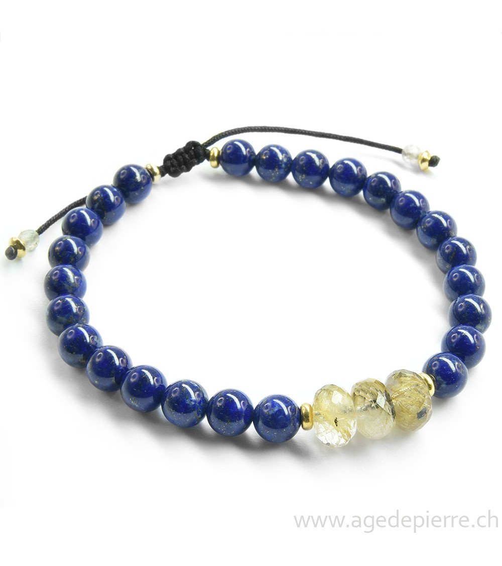 Bracelet shamballa avec lapis lazuli et quartz rutile