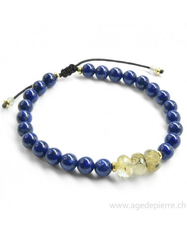 Bracelet shamballa avec lapis lazuli et quartz rutile