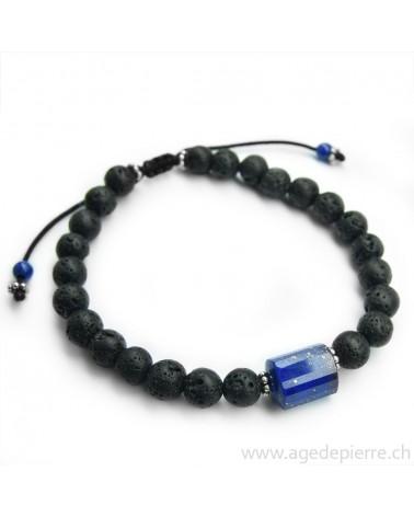 Bracelet shamballa avec perles de lave et lapis lazuli