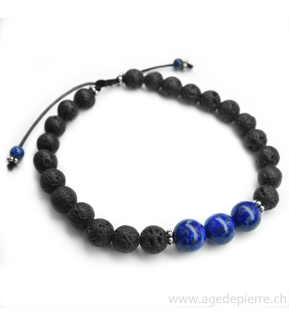 Bracelet shamballa avec perles de lave et lapis lazuli