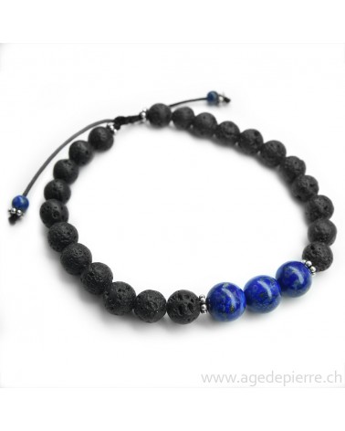 Bracelet shamballa avec perles de lave et lapis lazuli