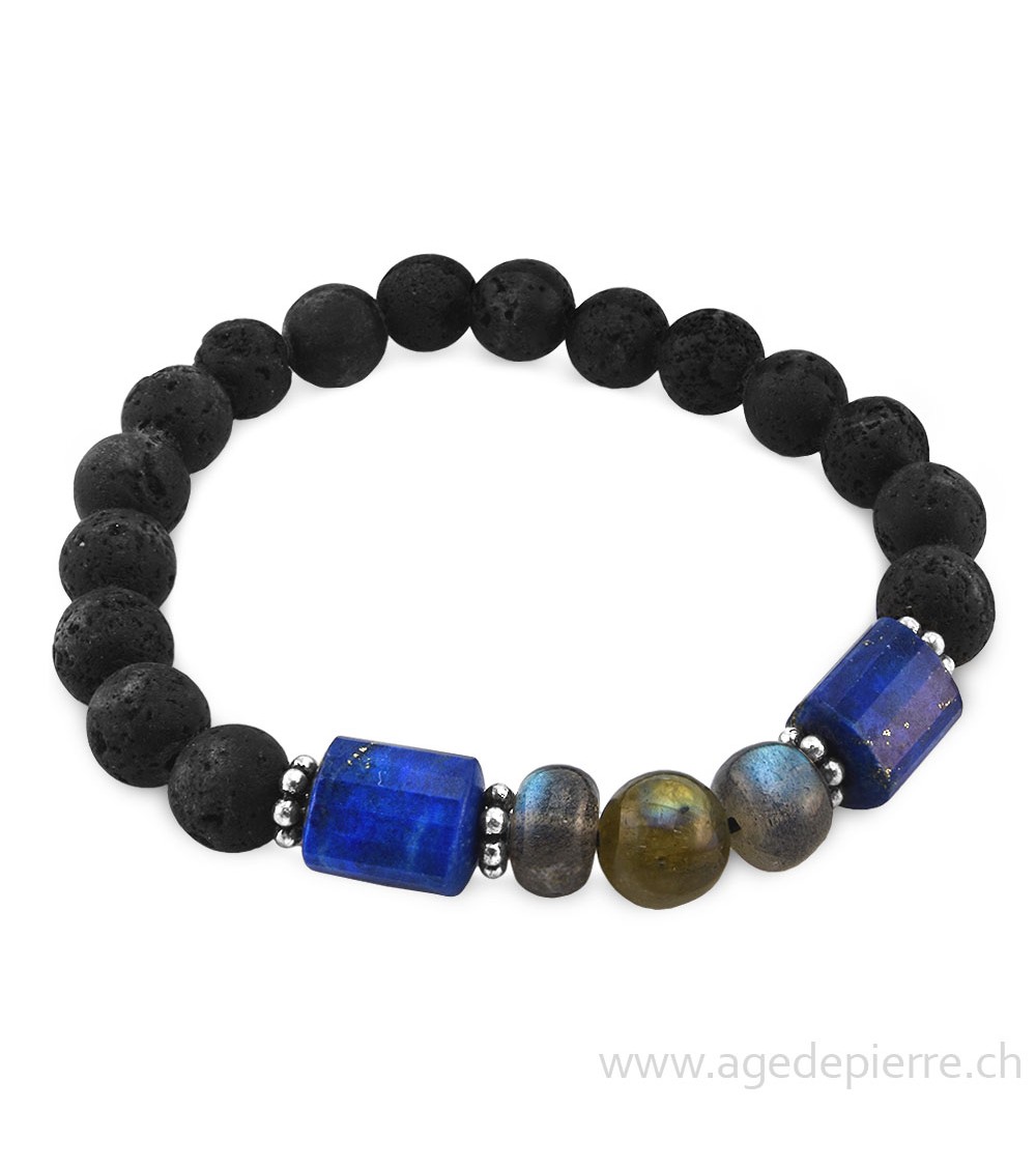 Bracelet avec lave, lapis lazuli, labradorite et argent 925