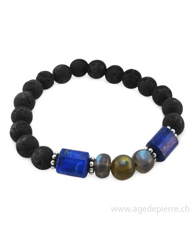 Bracelet avec lave, lapis lazuli, labradorite et argent 925