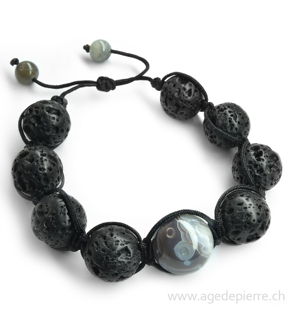 Bracelet shamballa lave et agate l'Âge de pierre Vevey