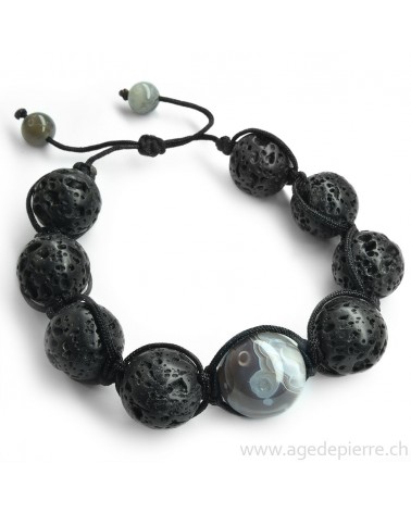 Bracelet shamballa lave et agate l'Âge de pierre Vevey