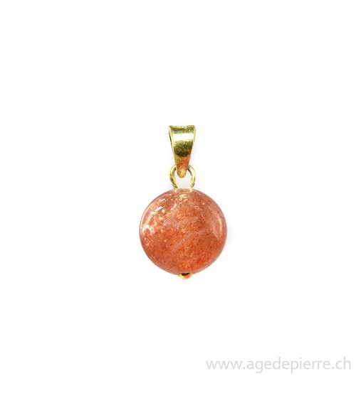 Pendentif sphère en pierre de soleil monté avec bélière dorée