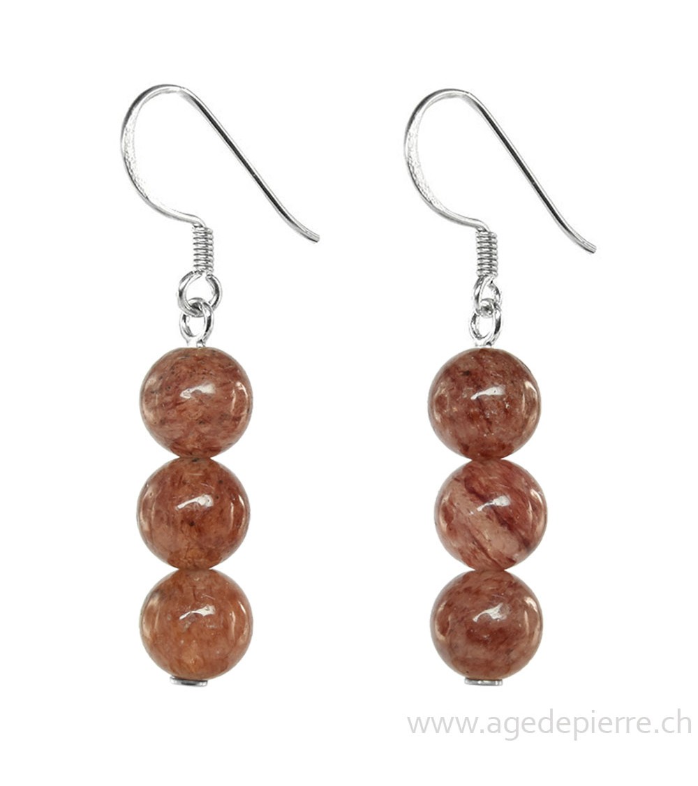 Boucles d'oreilles argent et aventurine rouge