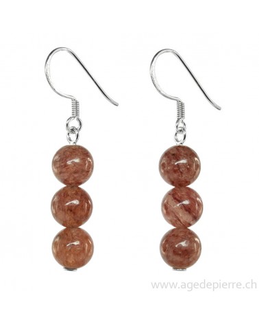 Boucles d'oreilles argent et aventurine rouge