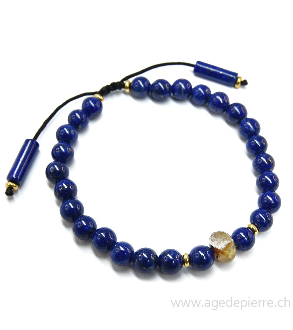 Bracelet shambala lapis lazuli et quartz rutilé facetté