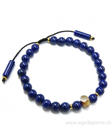 Bracelet shambala lapis lazuli et quartz rutilé facetté