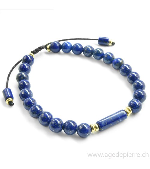 Bracelet Shambala perles lapis lazuli et perles en argent dorées